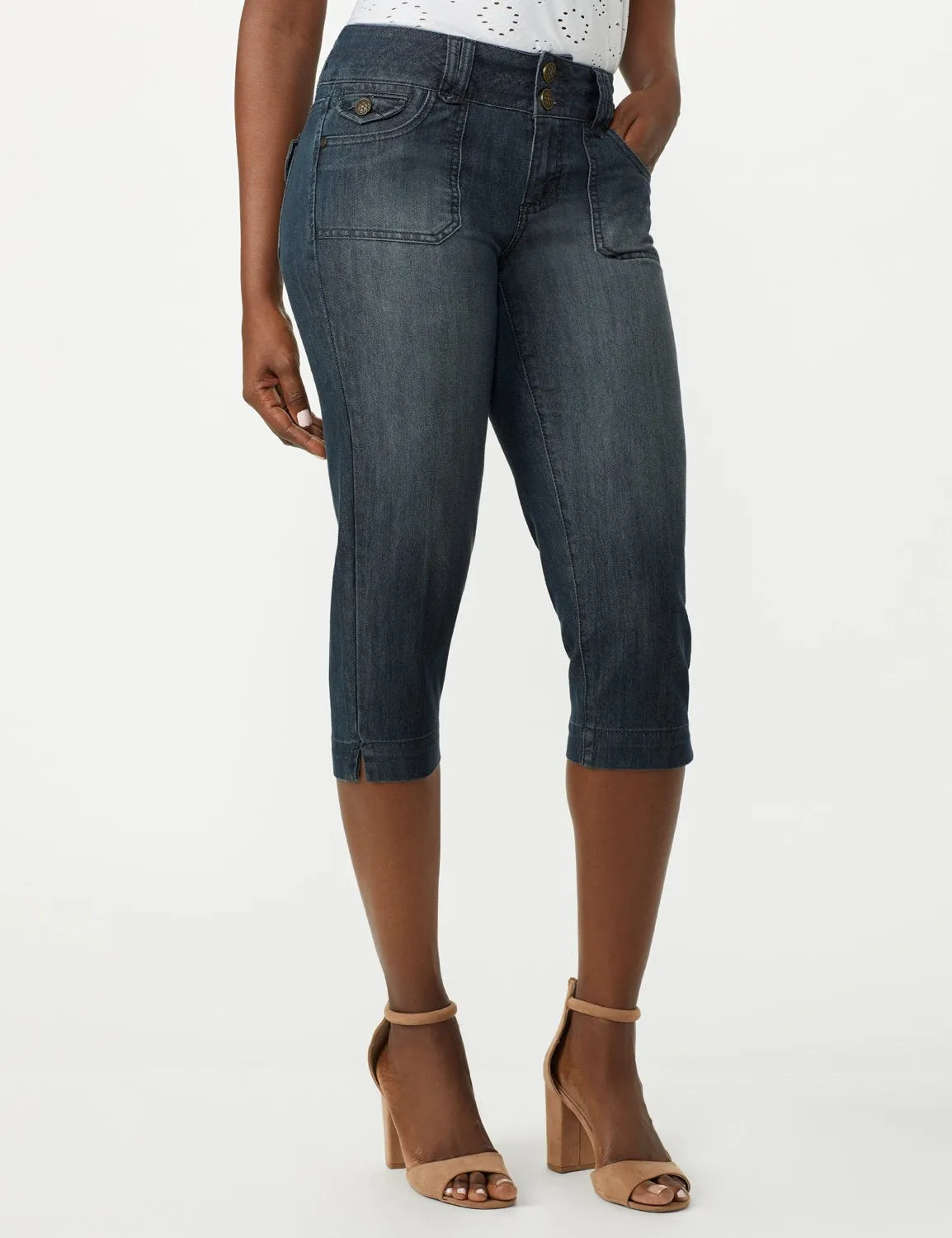 2 Button Capri With Front Pocket and Back Flap Pkts