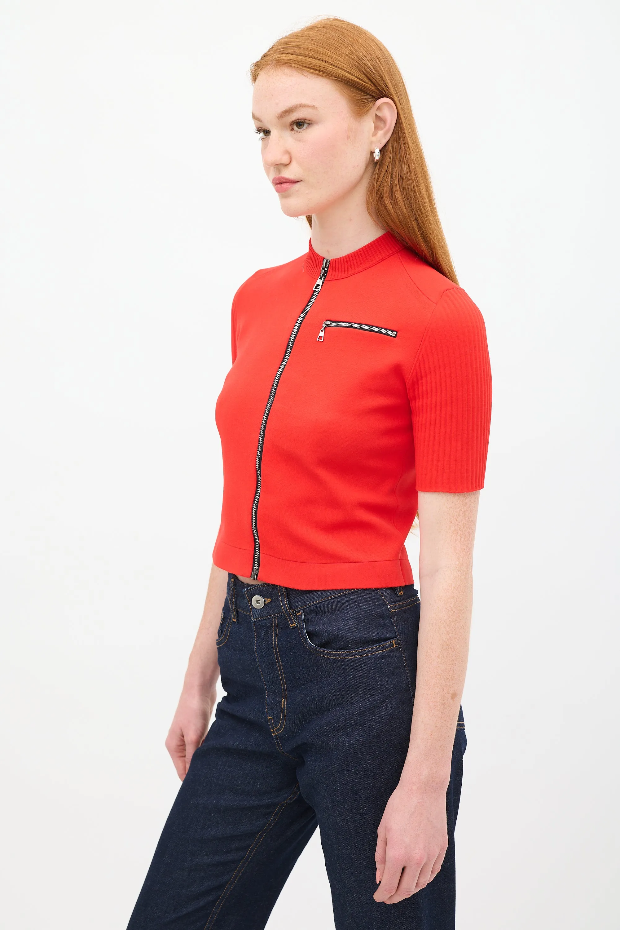 2015 Red Mock Neck Zip Top