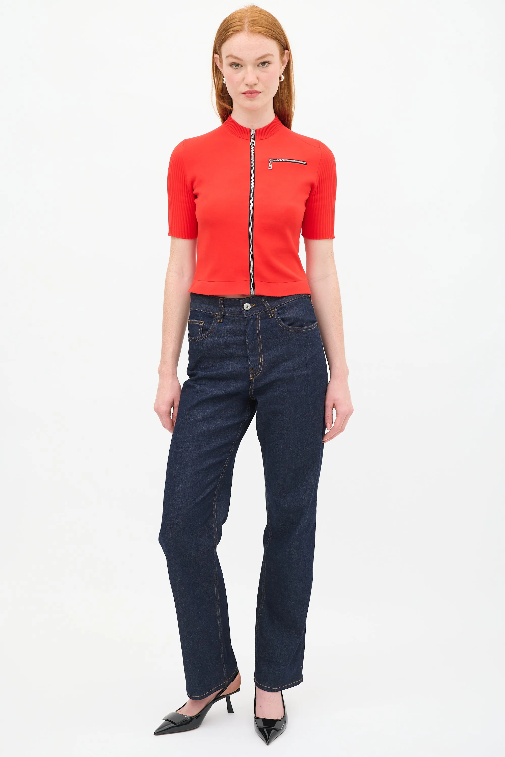 2015 Red Mock Neck Zip Top