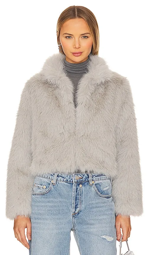 Adrienne Landau Faux Fox Fur Jacket in Light Grey