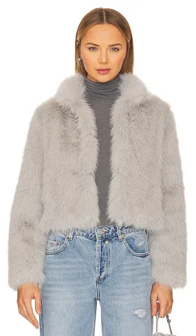 Adrienne Landau Faux Fox Fur Jacket in Light Grey