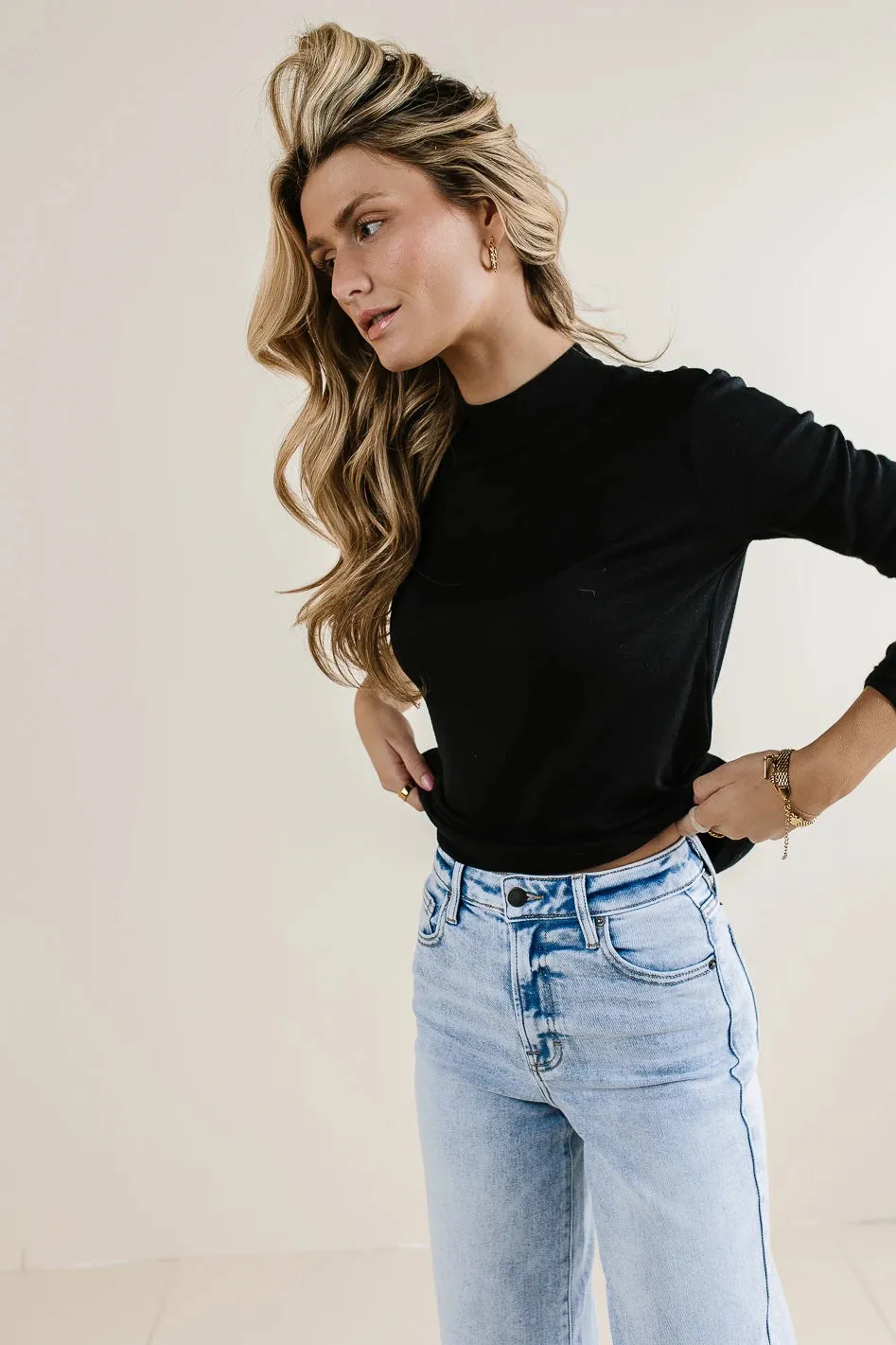 Alani Mock Neck Top in Black - FINAL SALE