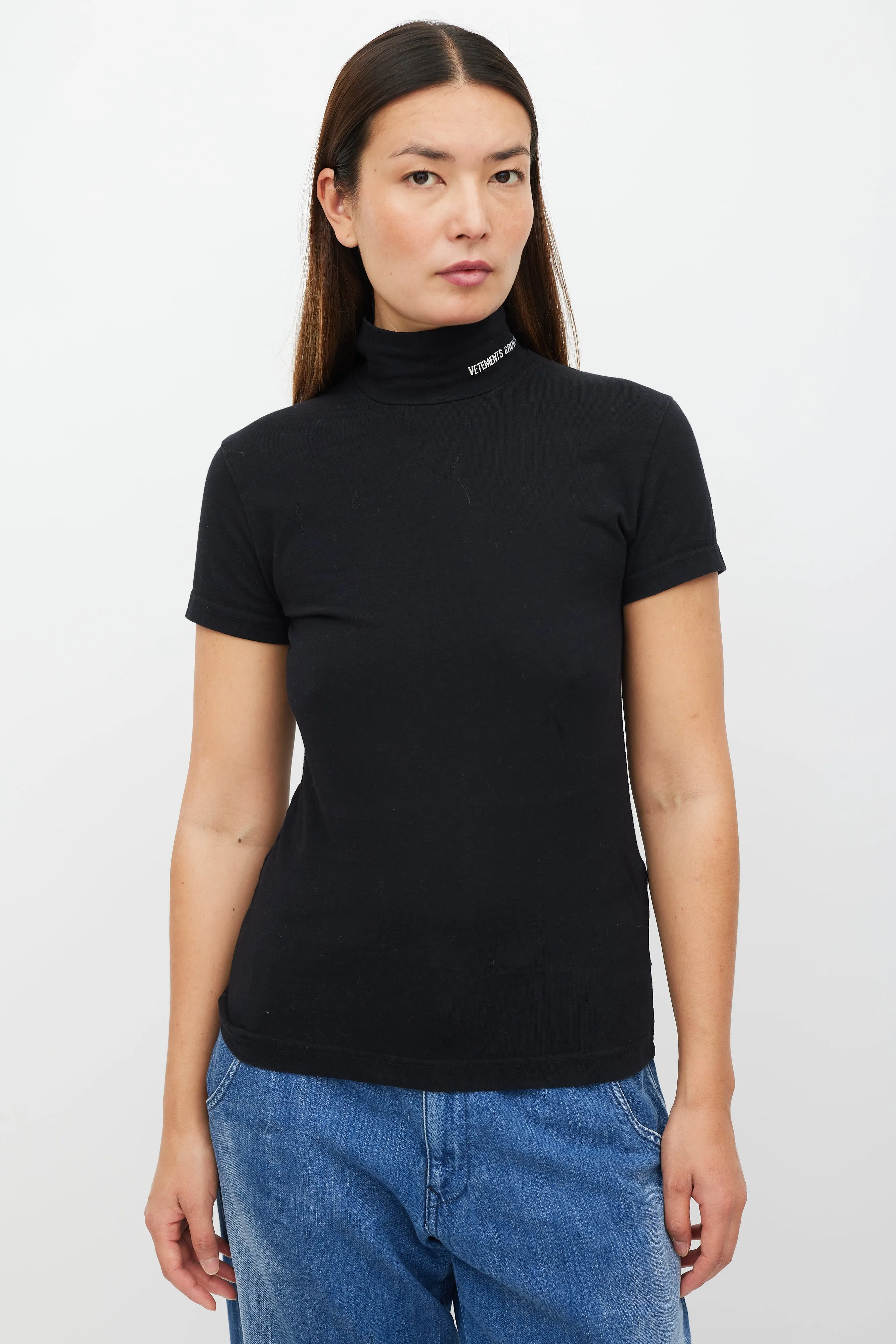 Black & White Logo Mock Neck Top