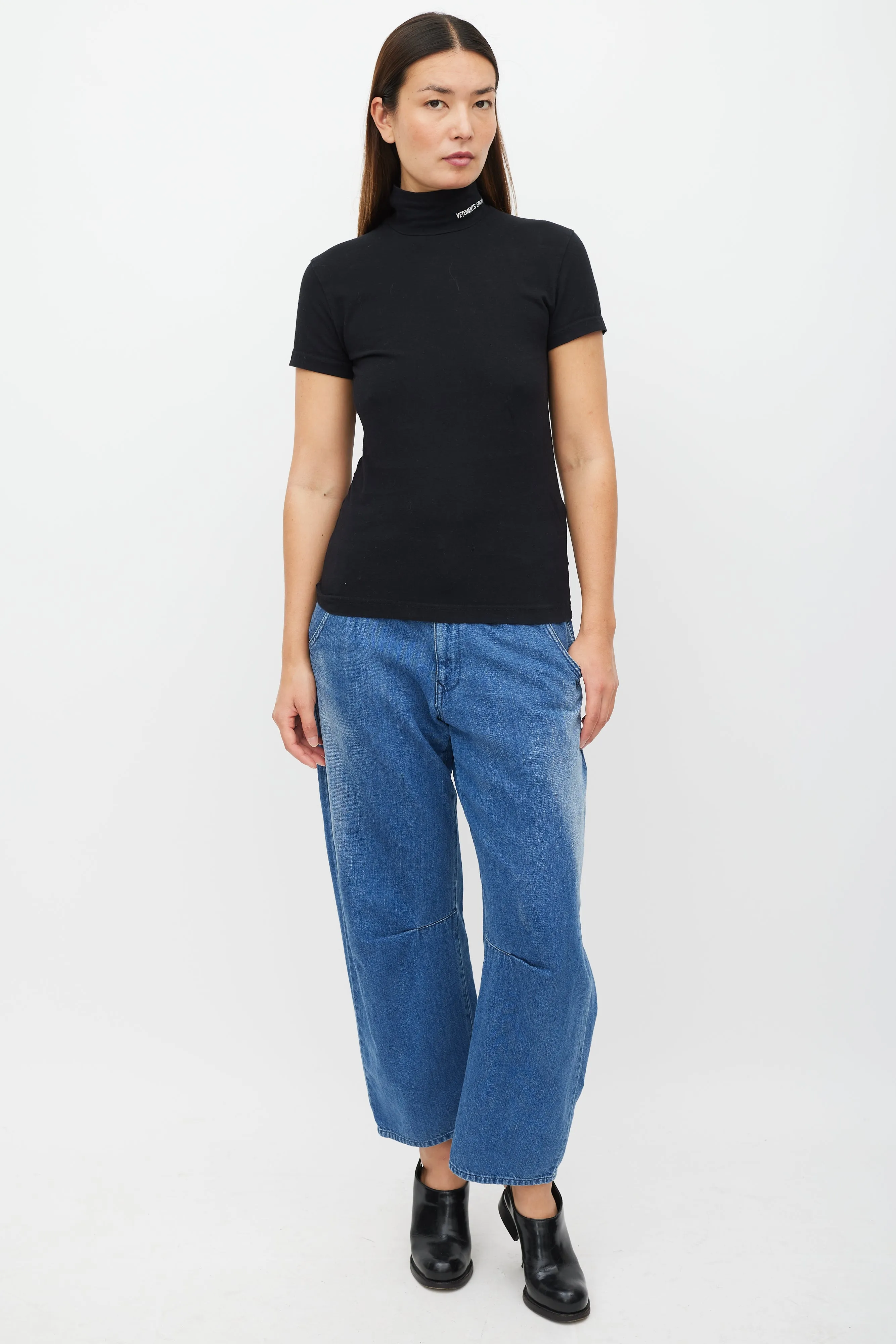 Black & White Logo Mock Neck Top