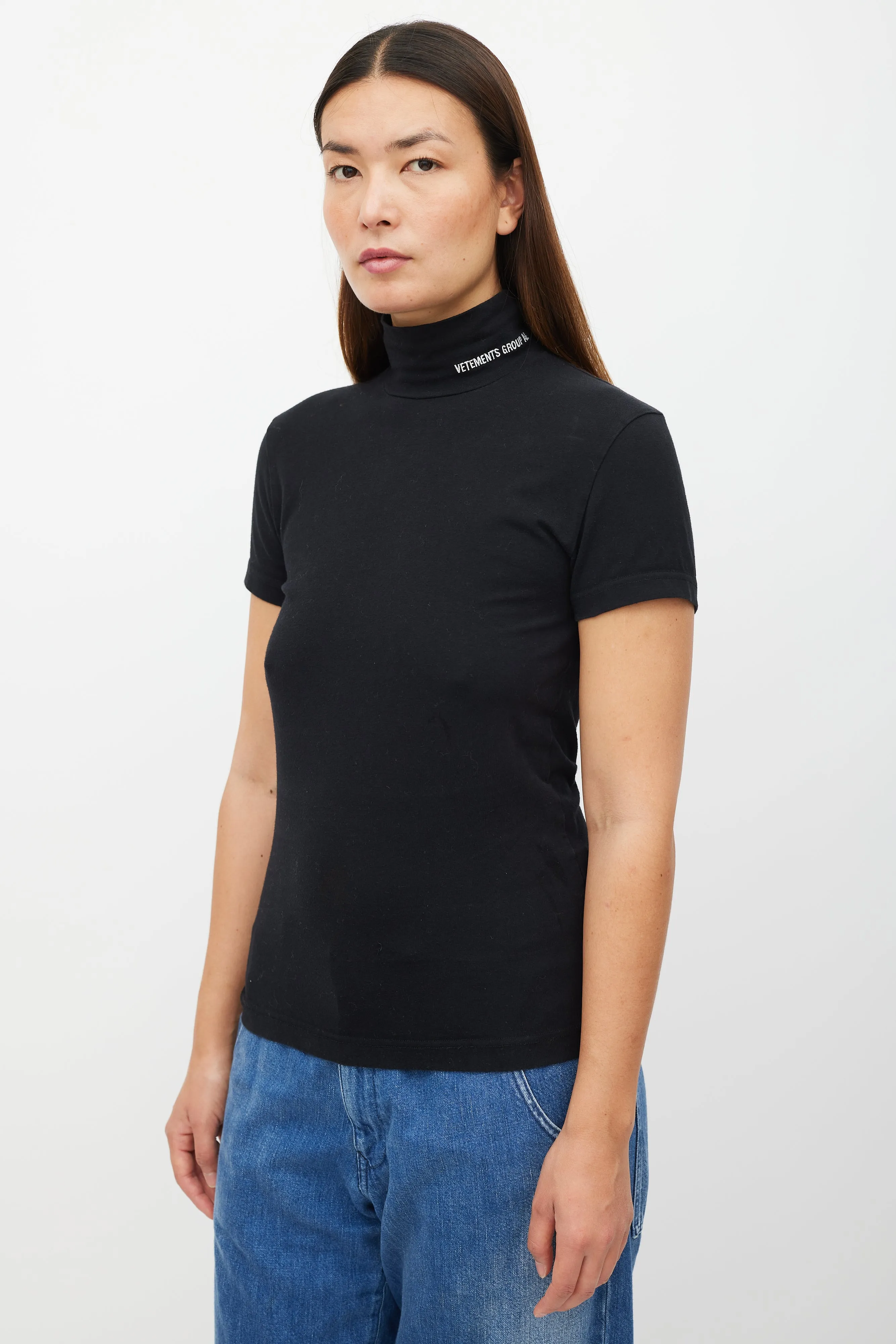 Black & White Logo Mock Neck Top