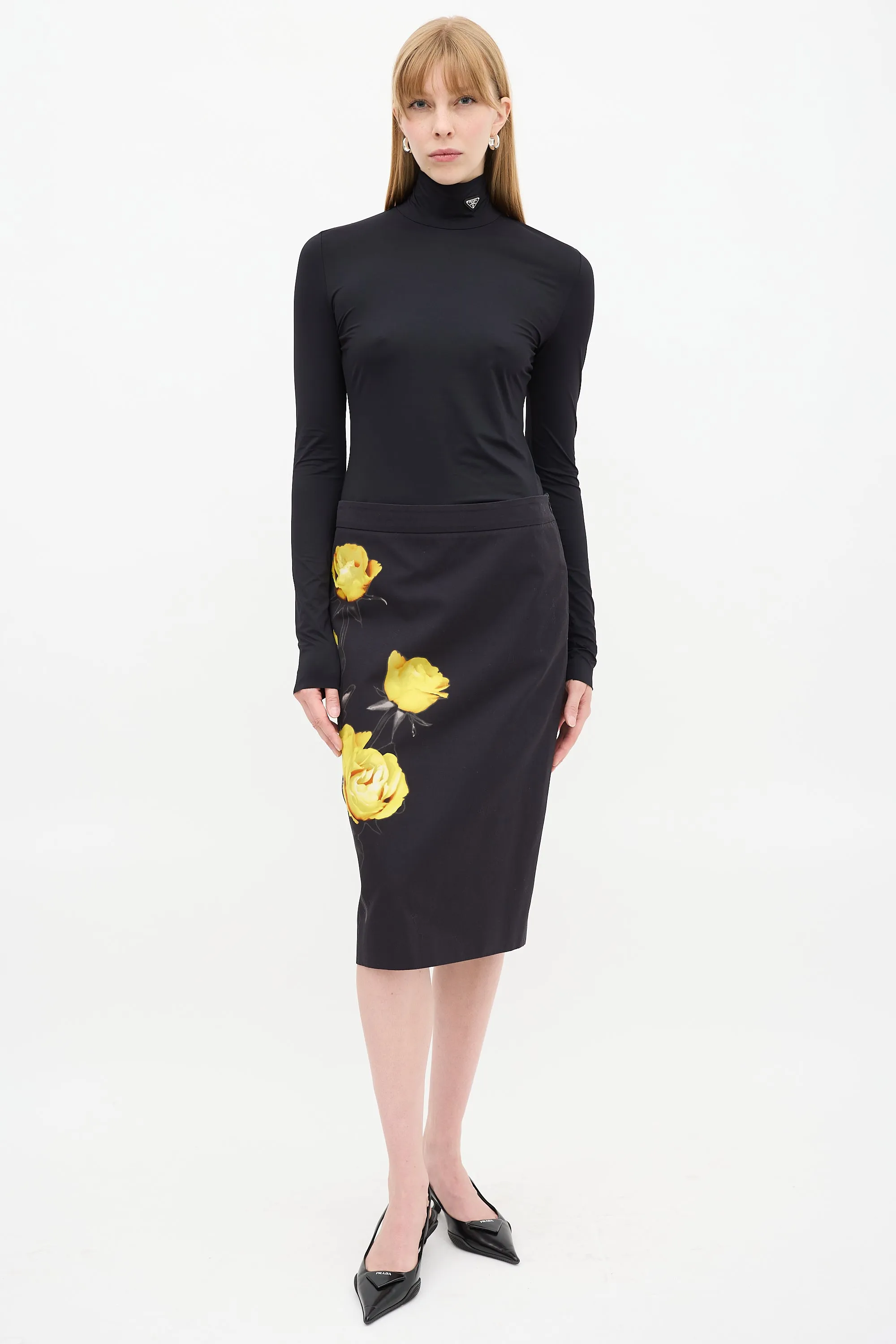 Black Triangle Logo Mock Neck Top