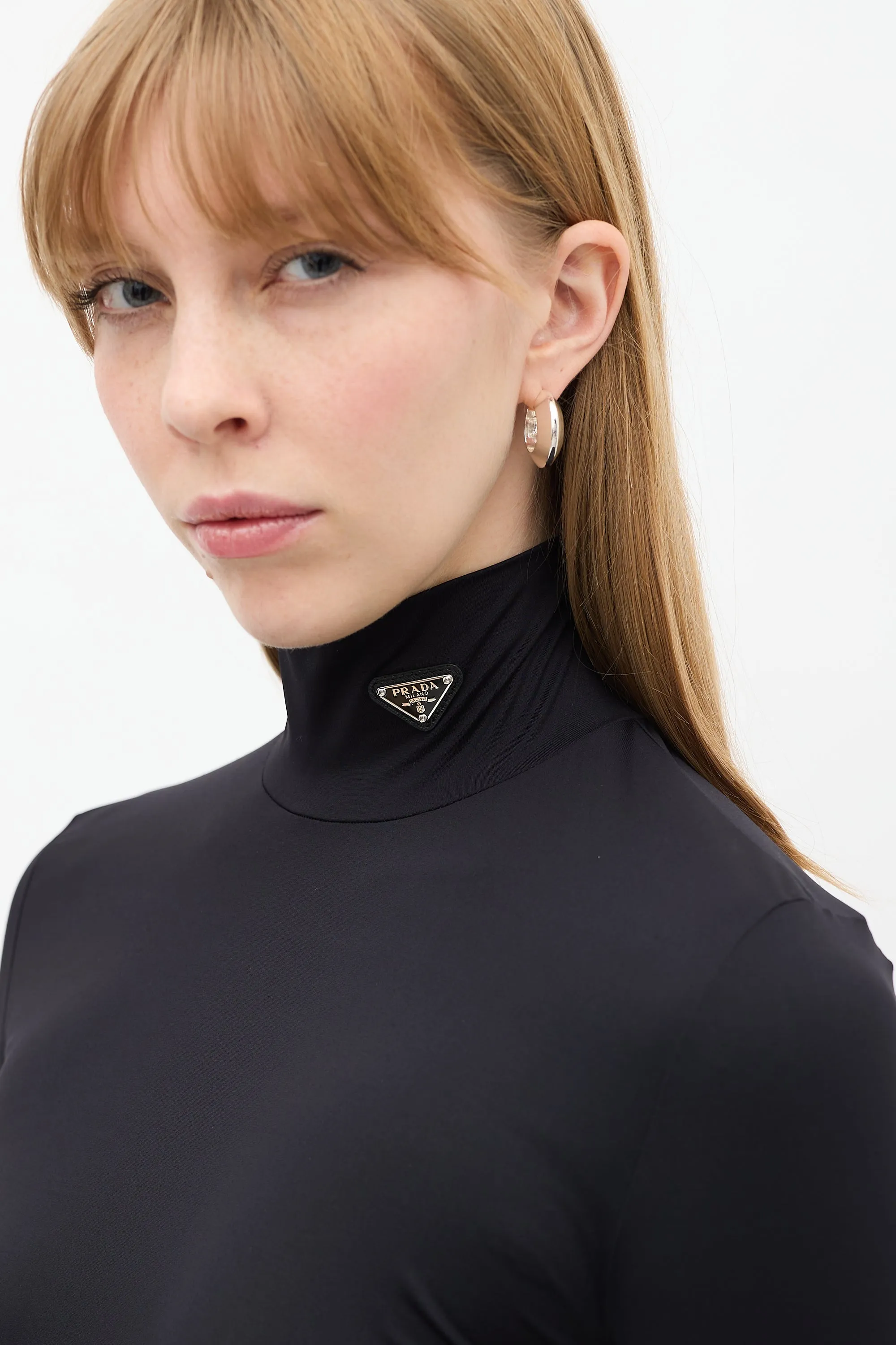 Black Triangle Logo Mock Neck Top
