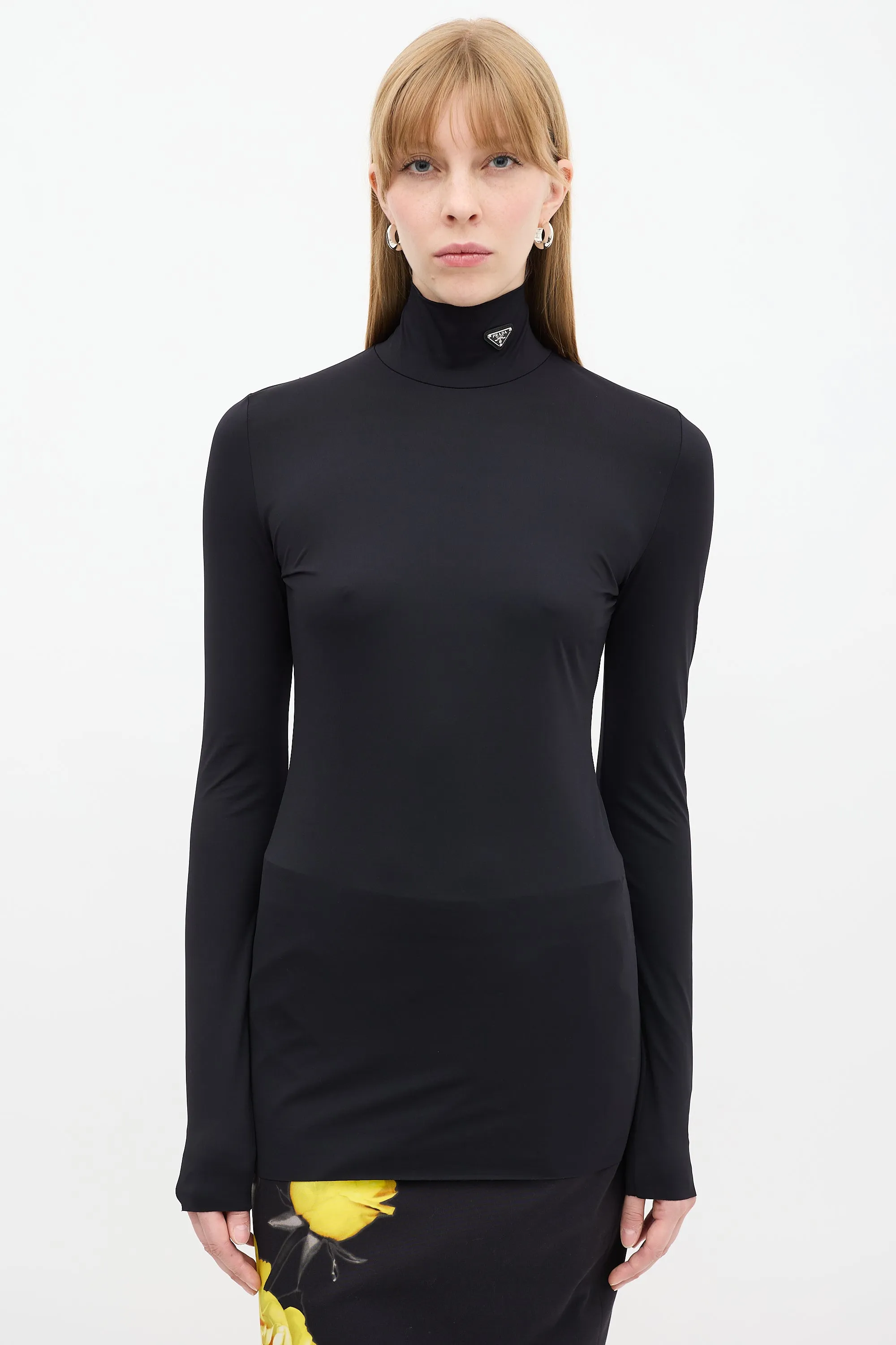 Black Triangle Logo Mock Neck Top