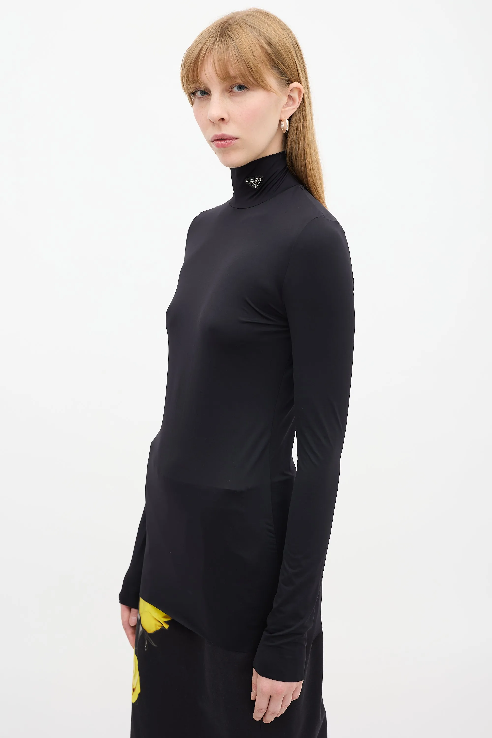 Black Triangle Logo Mock Neck Top