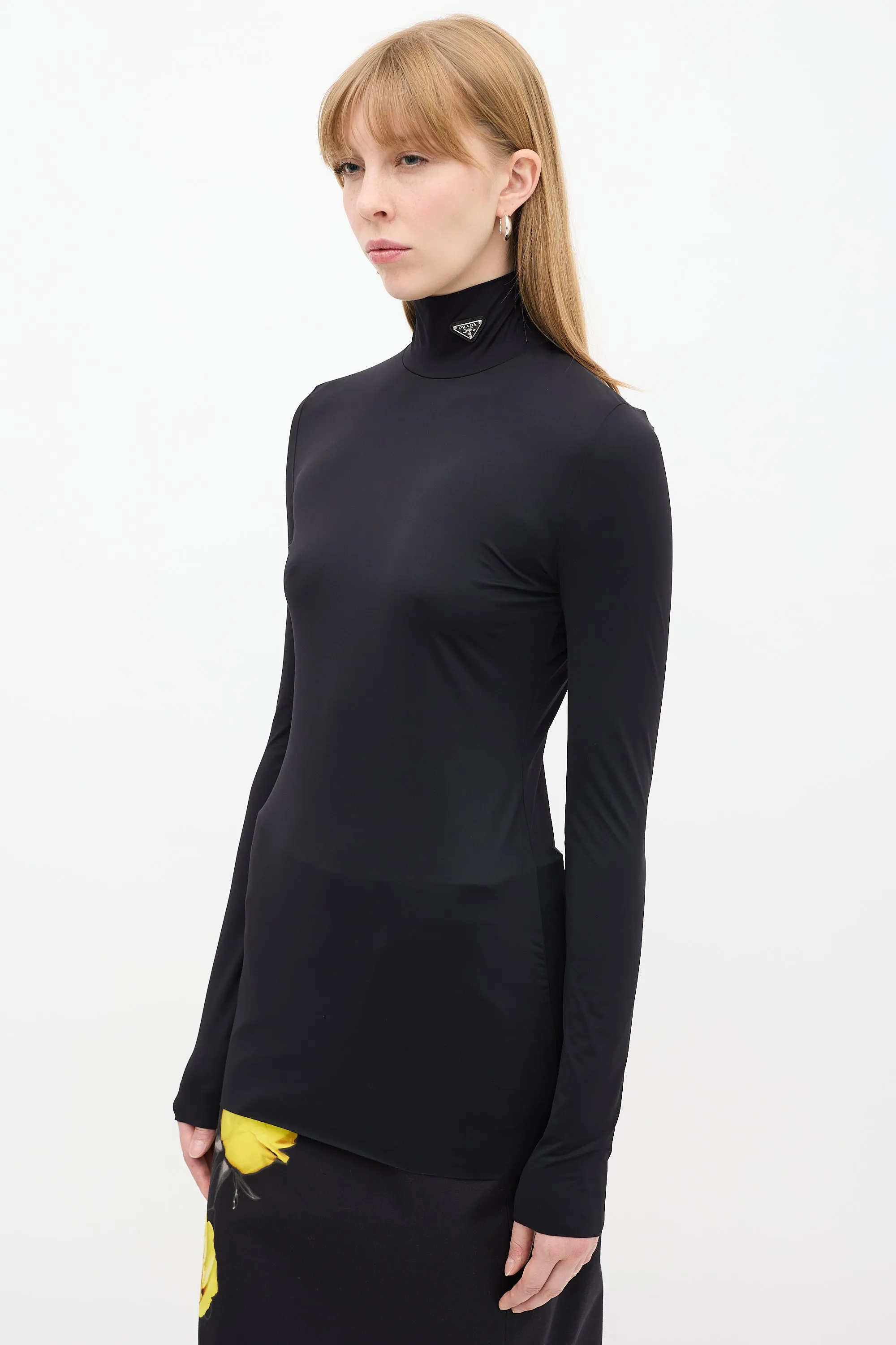Black Triangle Logo Mock Neck Top