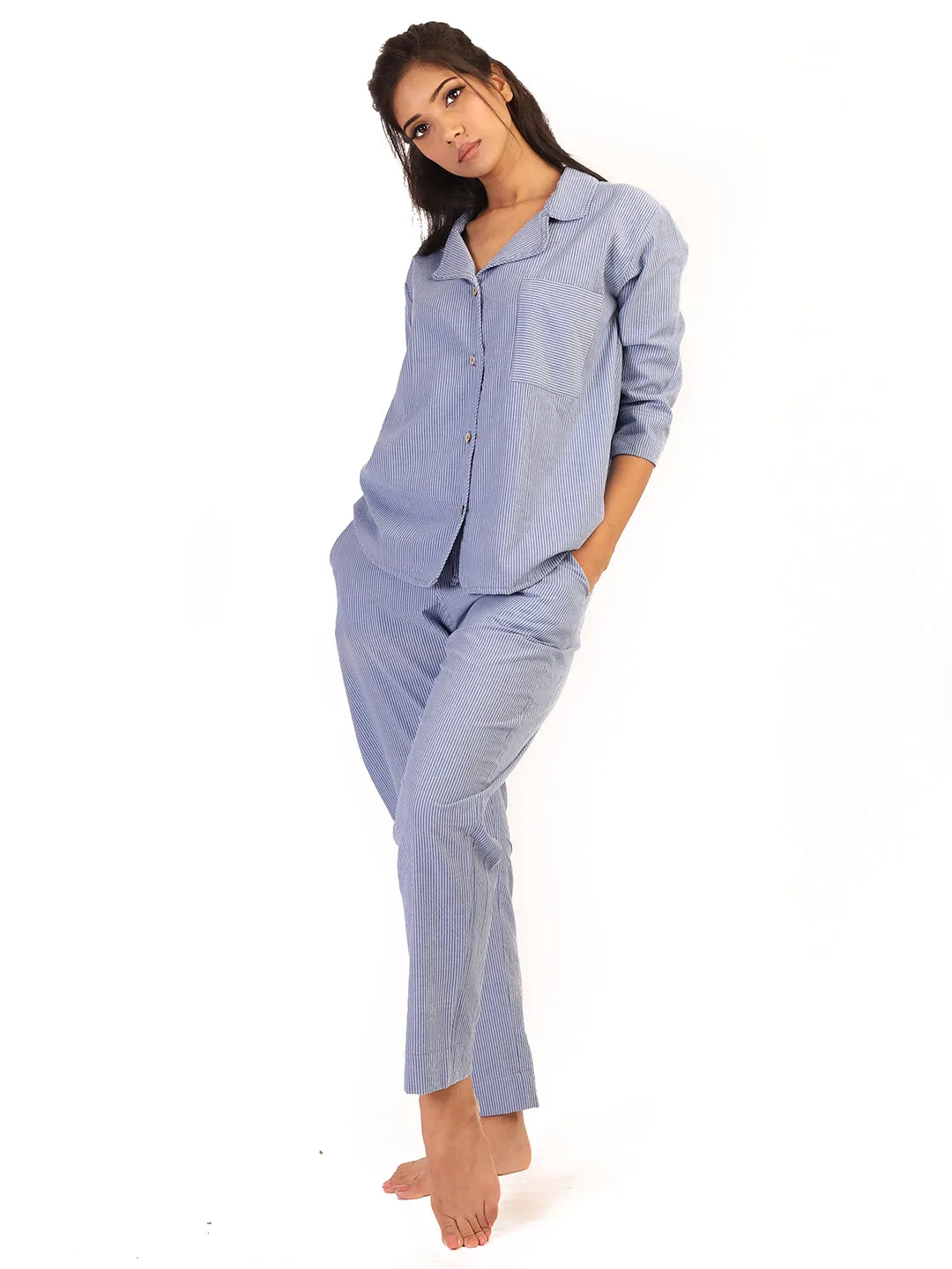 Blue Striped Sleep Wear
