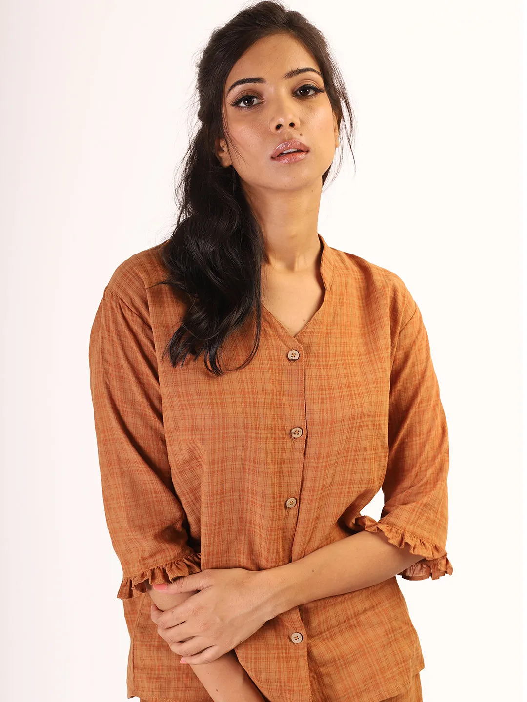Brown Checkered Sleep Wear