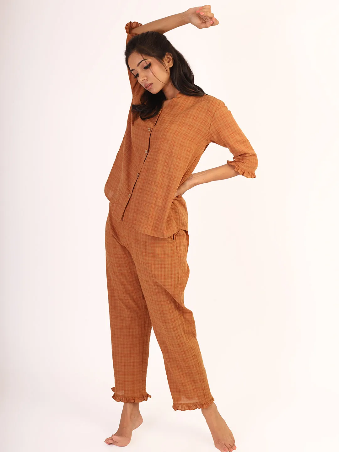 Brown Checkered Sleep Wear