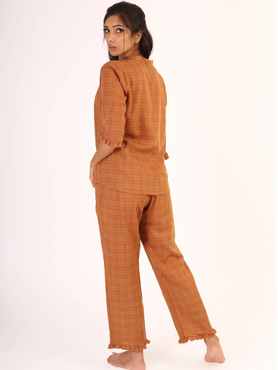 Brown Checkered Sleep Wear