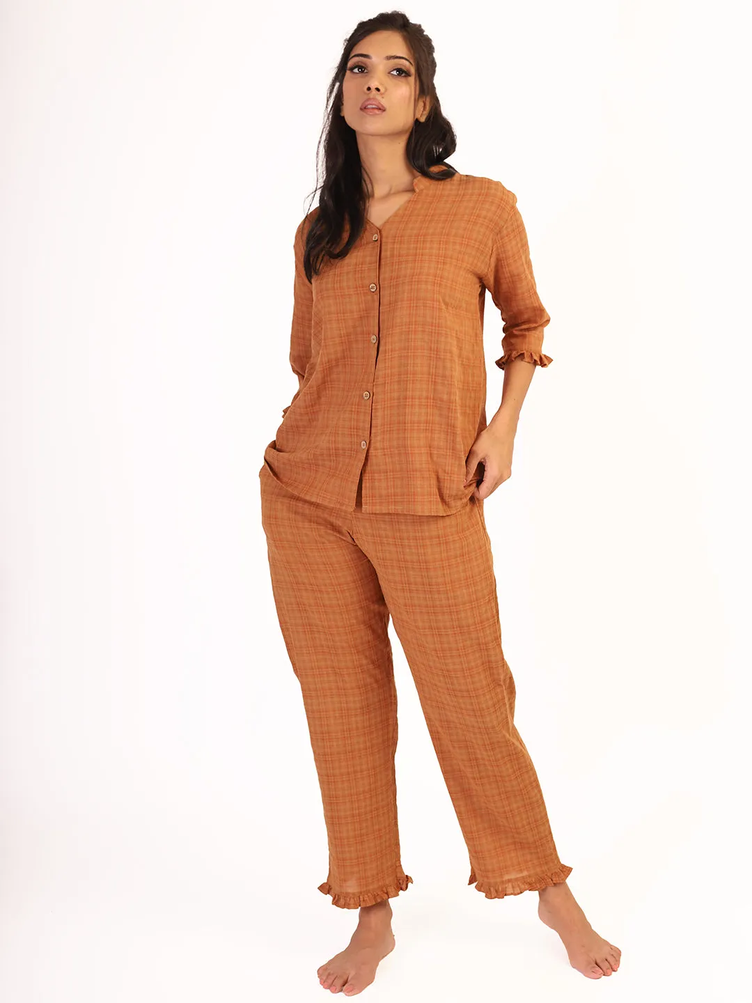 Brown Checkered Sleep Wear
