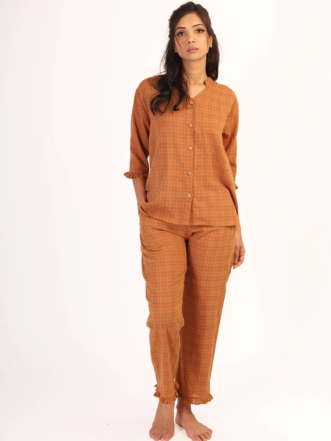 Brown Checkered Sleep Wear
