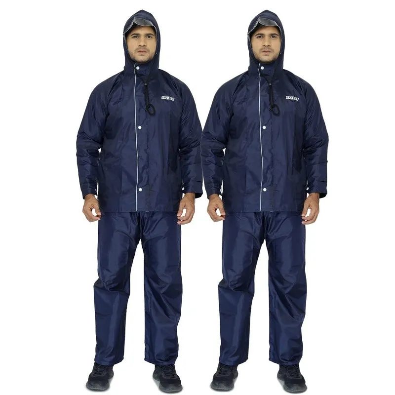 Combo of 2: Men Rainwear - Waterproof, Reversible with Hood | Includes Storage Bag | X-Large | Blue