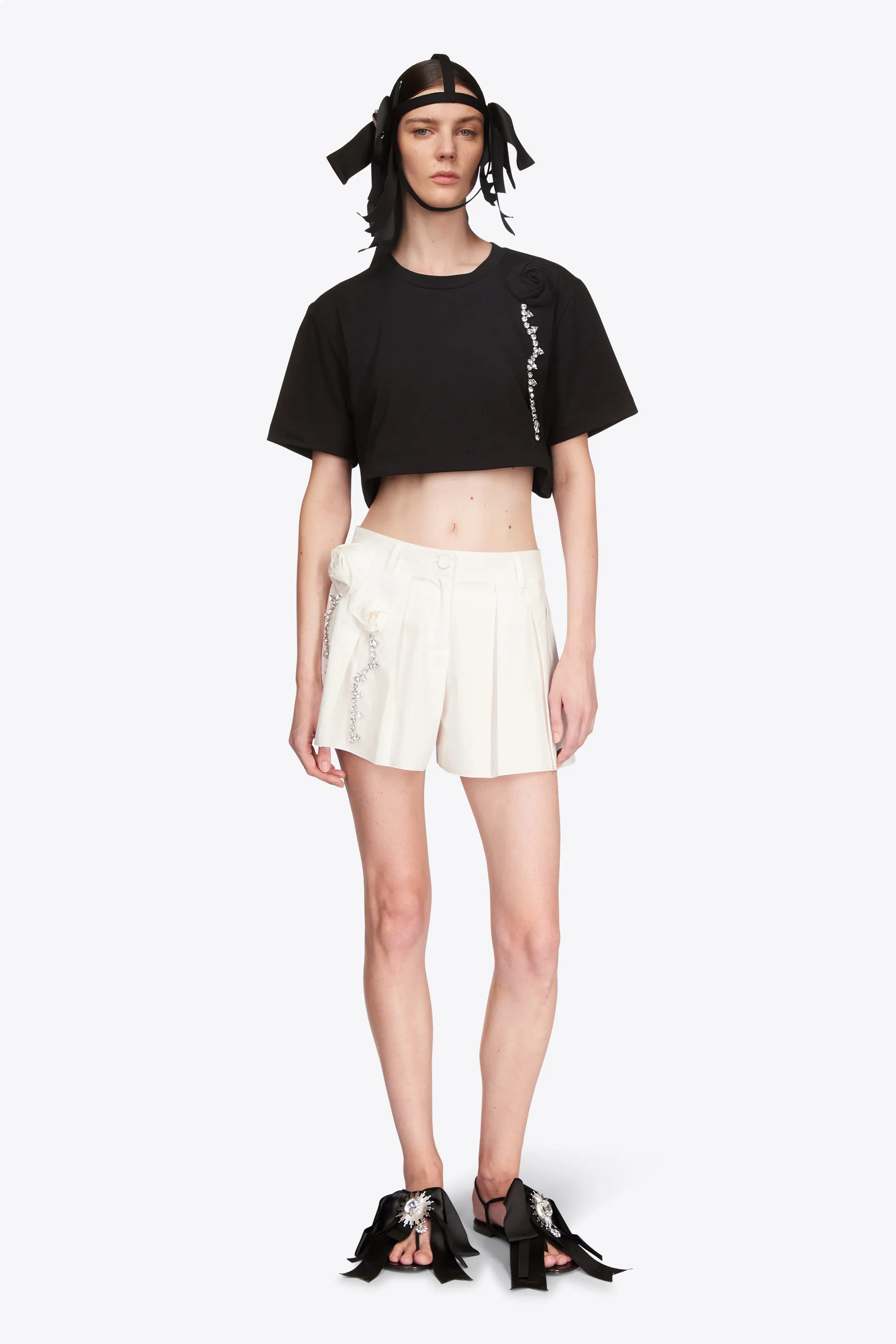 Crystal Rosette Cropped T-Shirt