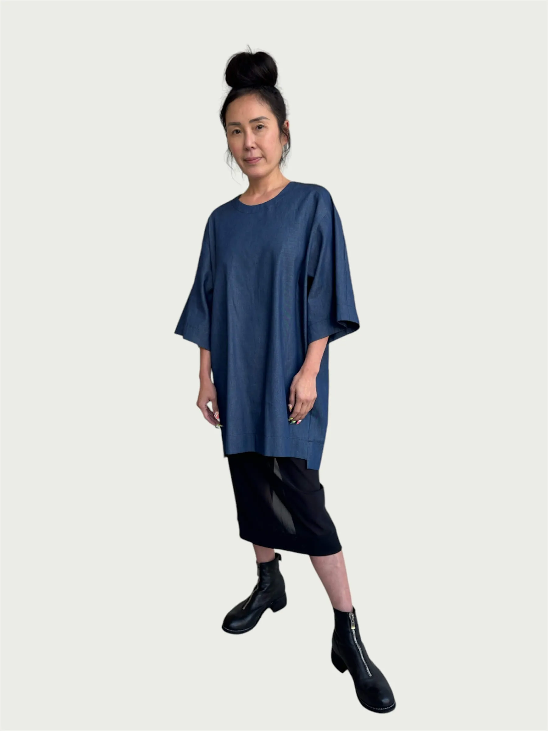 Denim Exaggerated Tee in Rich Blue
