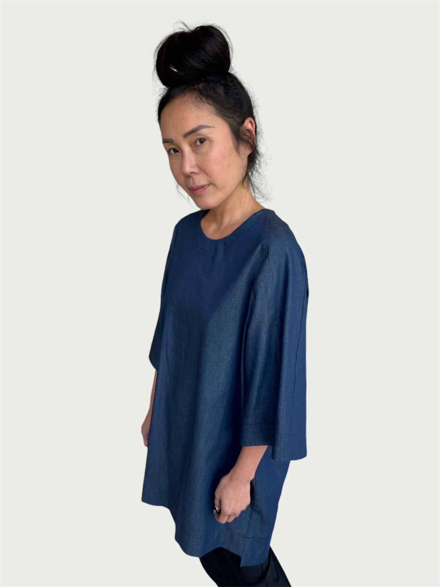 Denim Exaggerated Tee in Rich Blue
