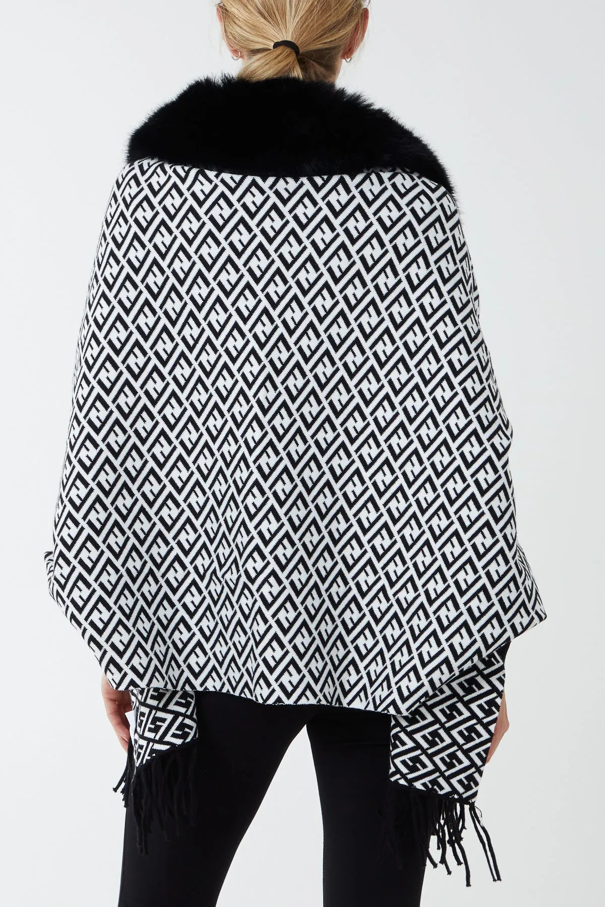 Faux Fur Lined Monogram Poncho