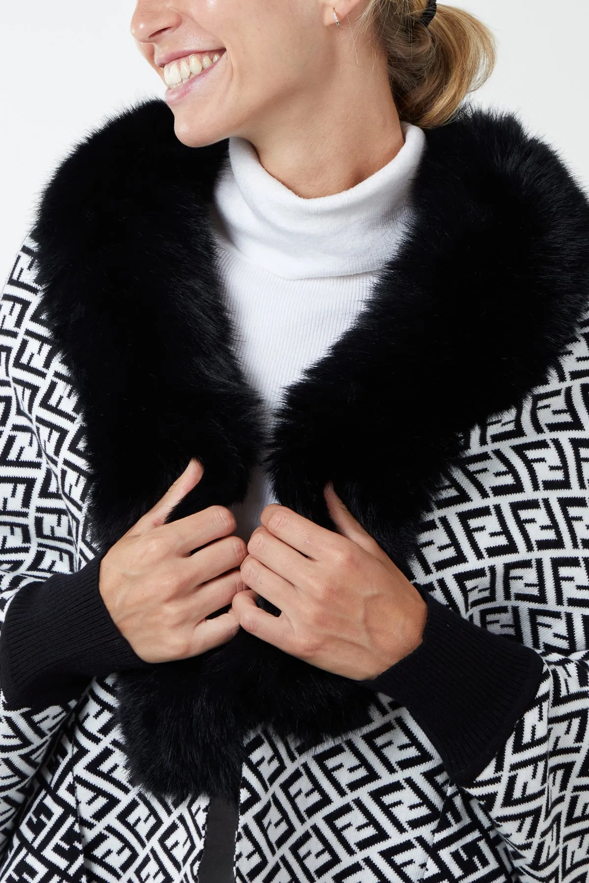 Faux Fur Lined Monogram Poncho