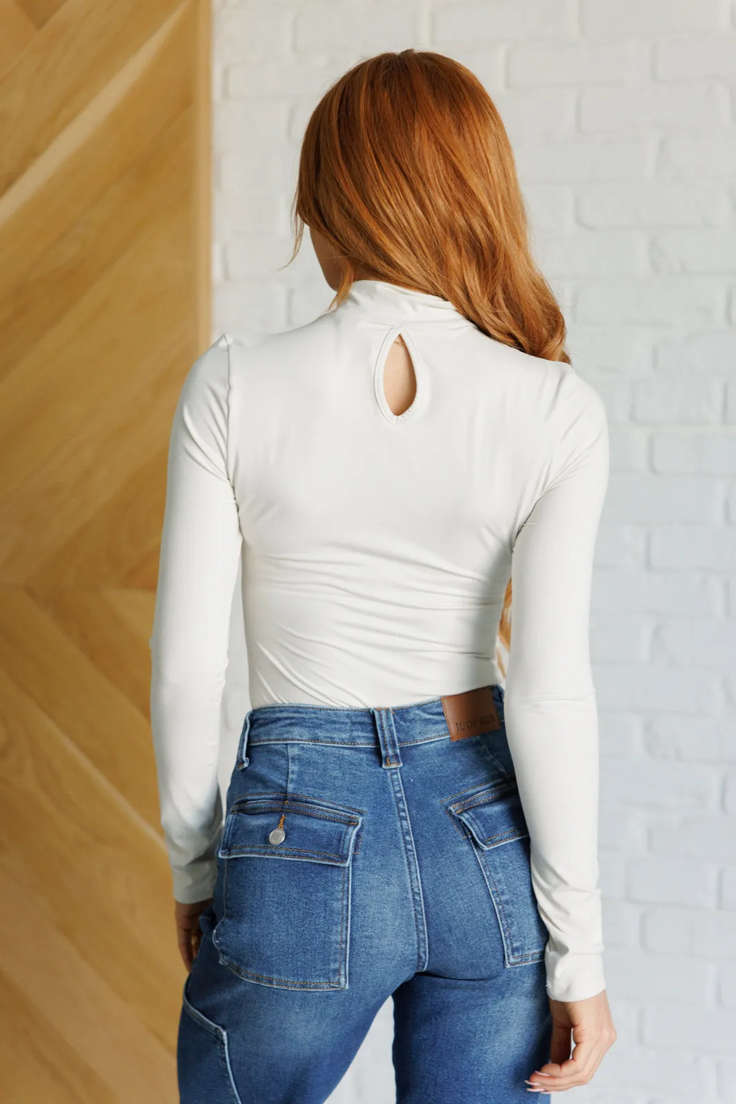 Mock Neck Bodysuit in White Pearl
