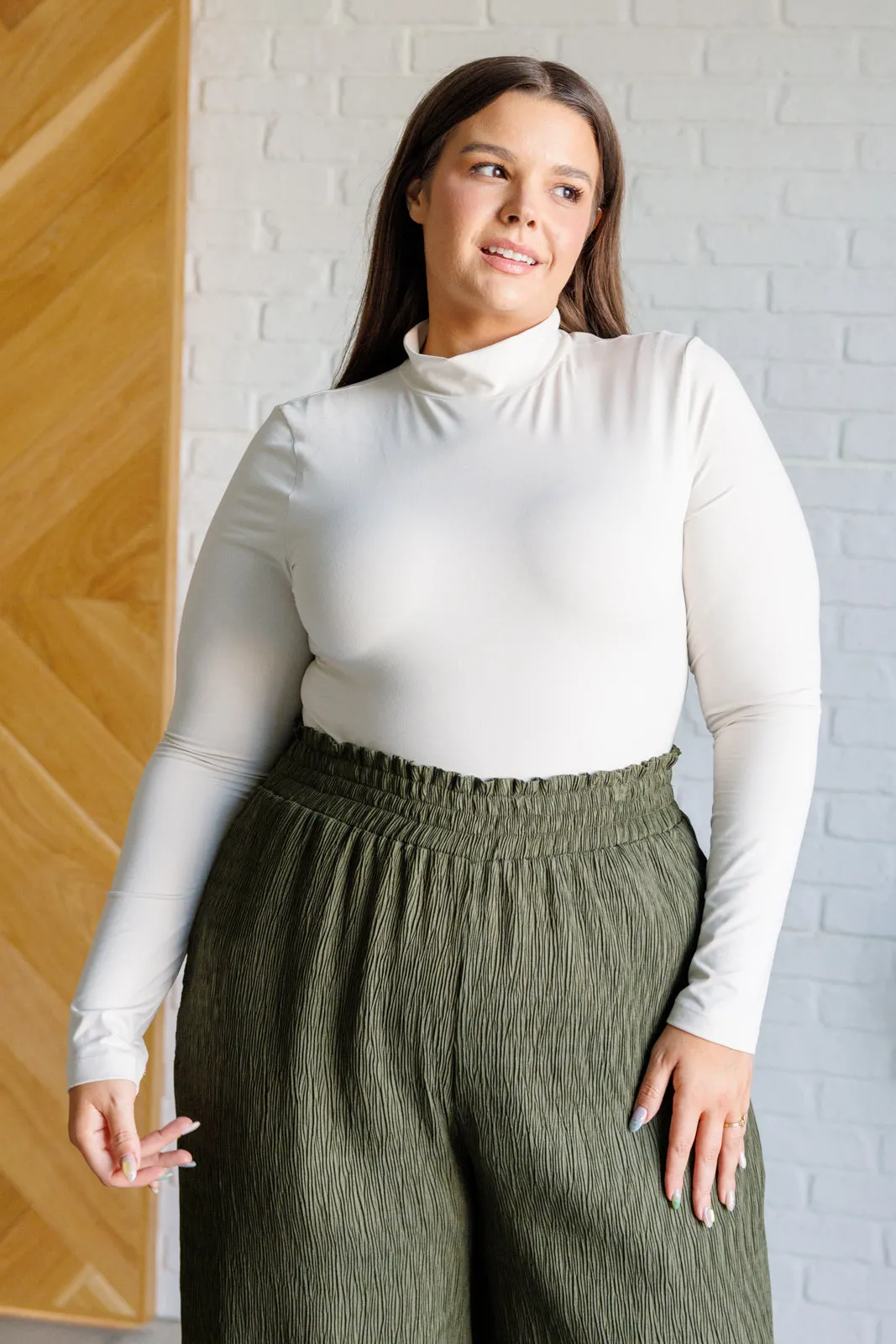 Mock Neck Bodysuit in White Pearl