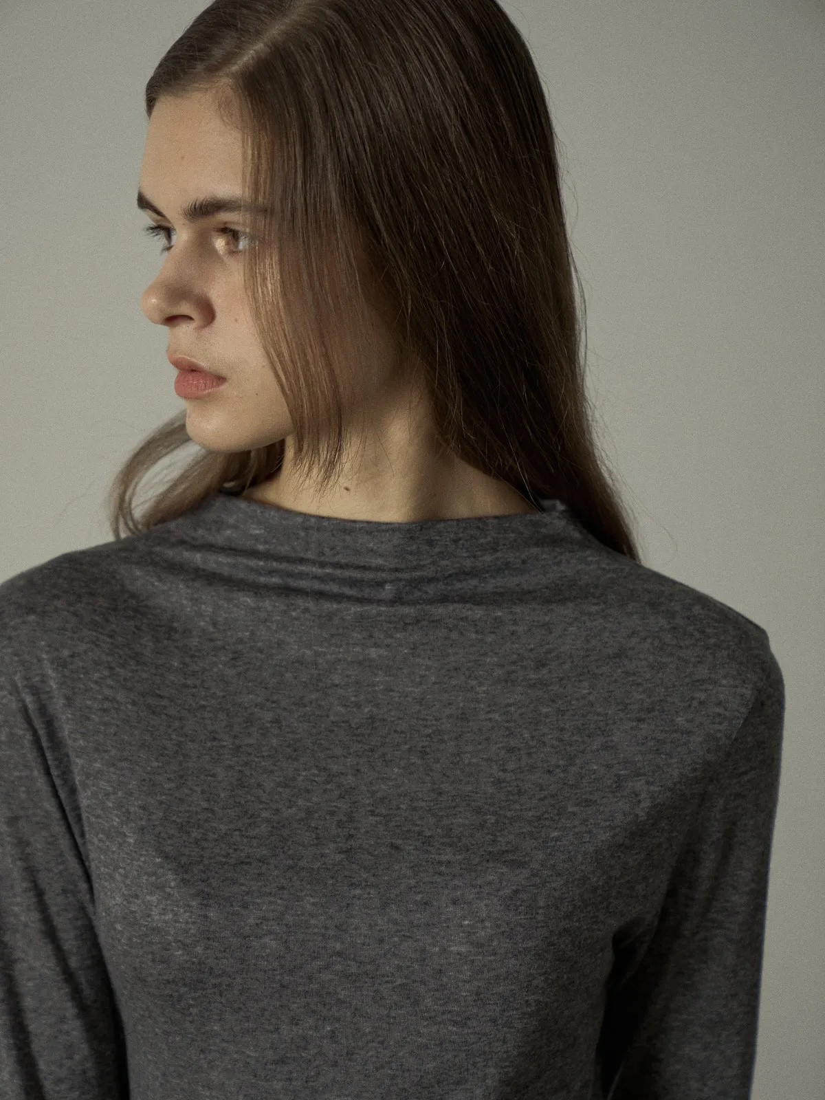 Mock Neck Tencel-Wool Blend Top - Charcoal