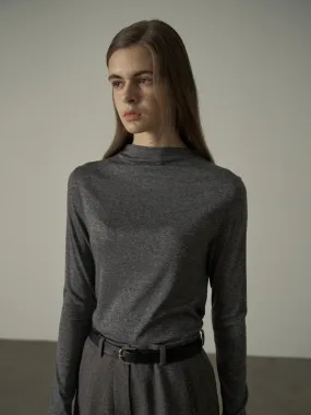 Mock Neck Tencel-Wool Blend Top - Charcoal
