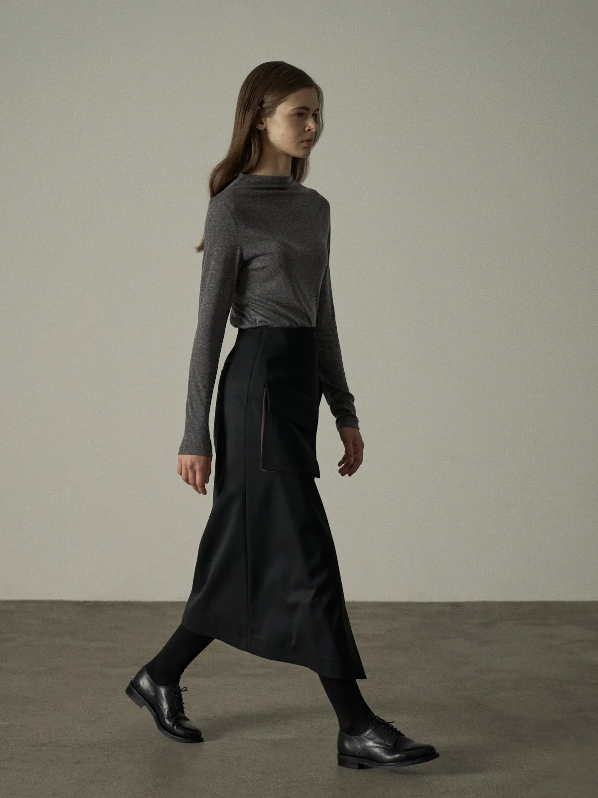Mock Neck Tencel-Wool Blend Top - Charcoal