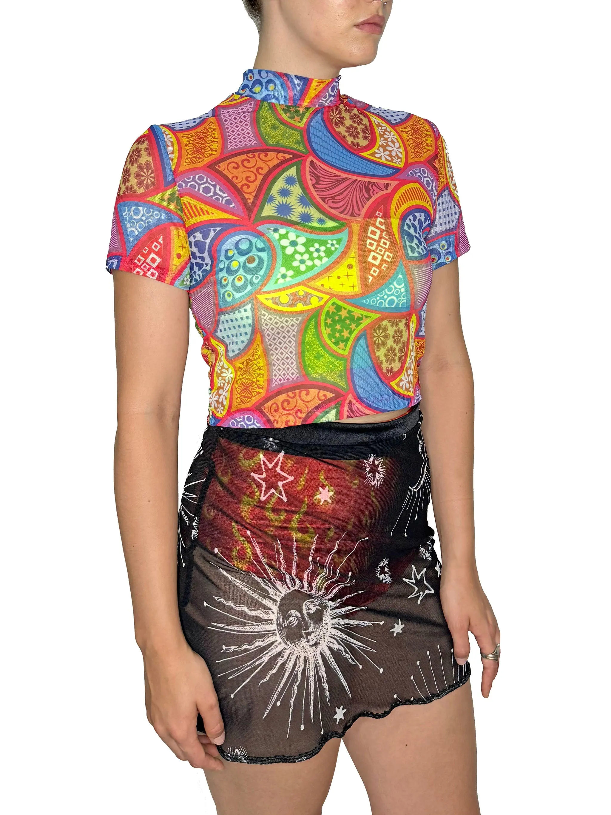 Paisley Mesh Mock Crop Top