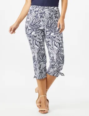 Printed Pull on Pants Tie Hem Capri