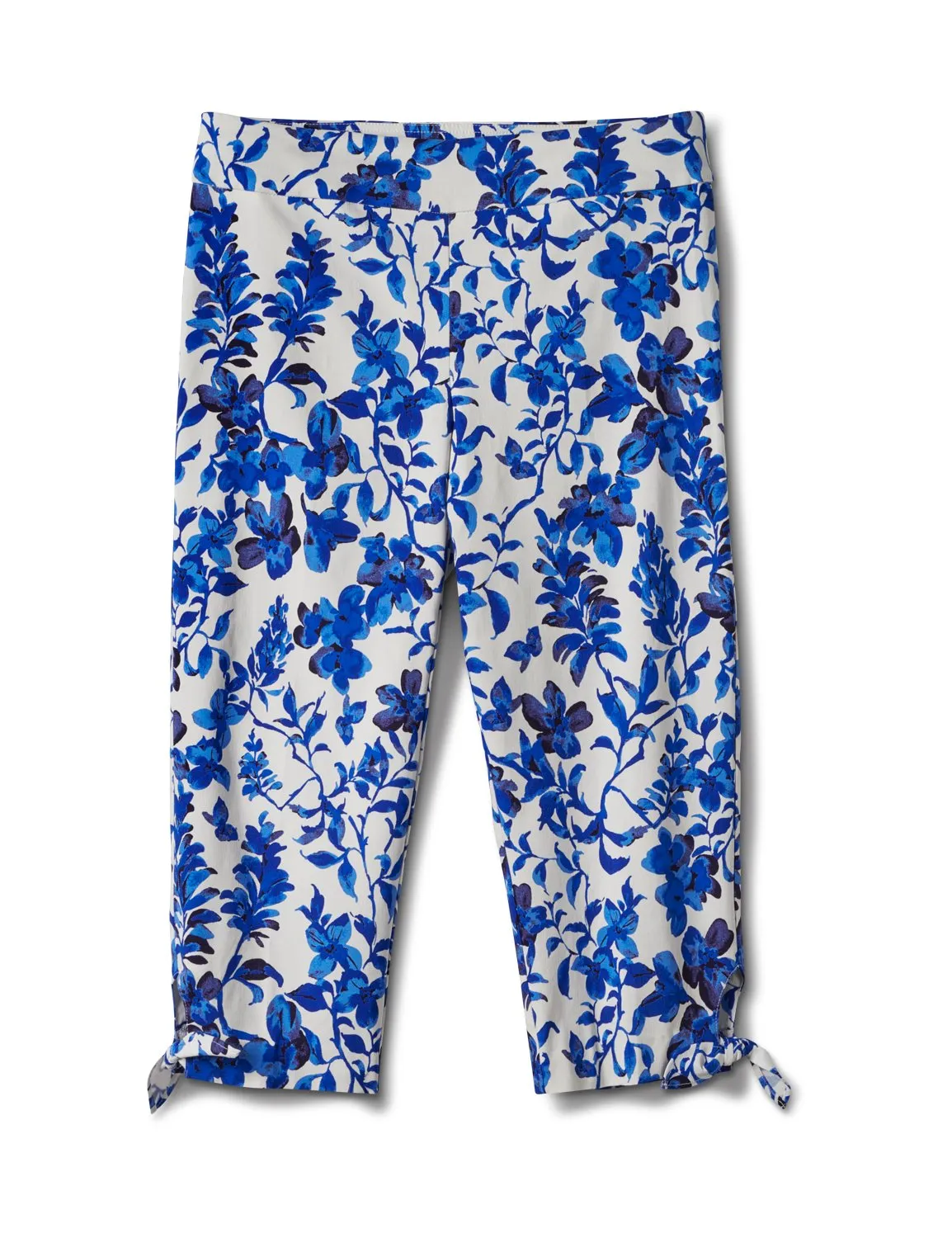 Printed Pull on Pants Tie Hem Capri