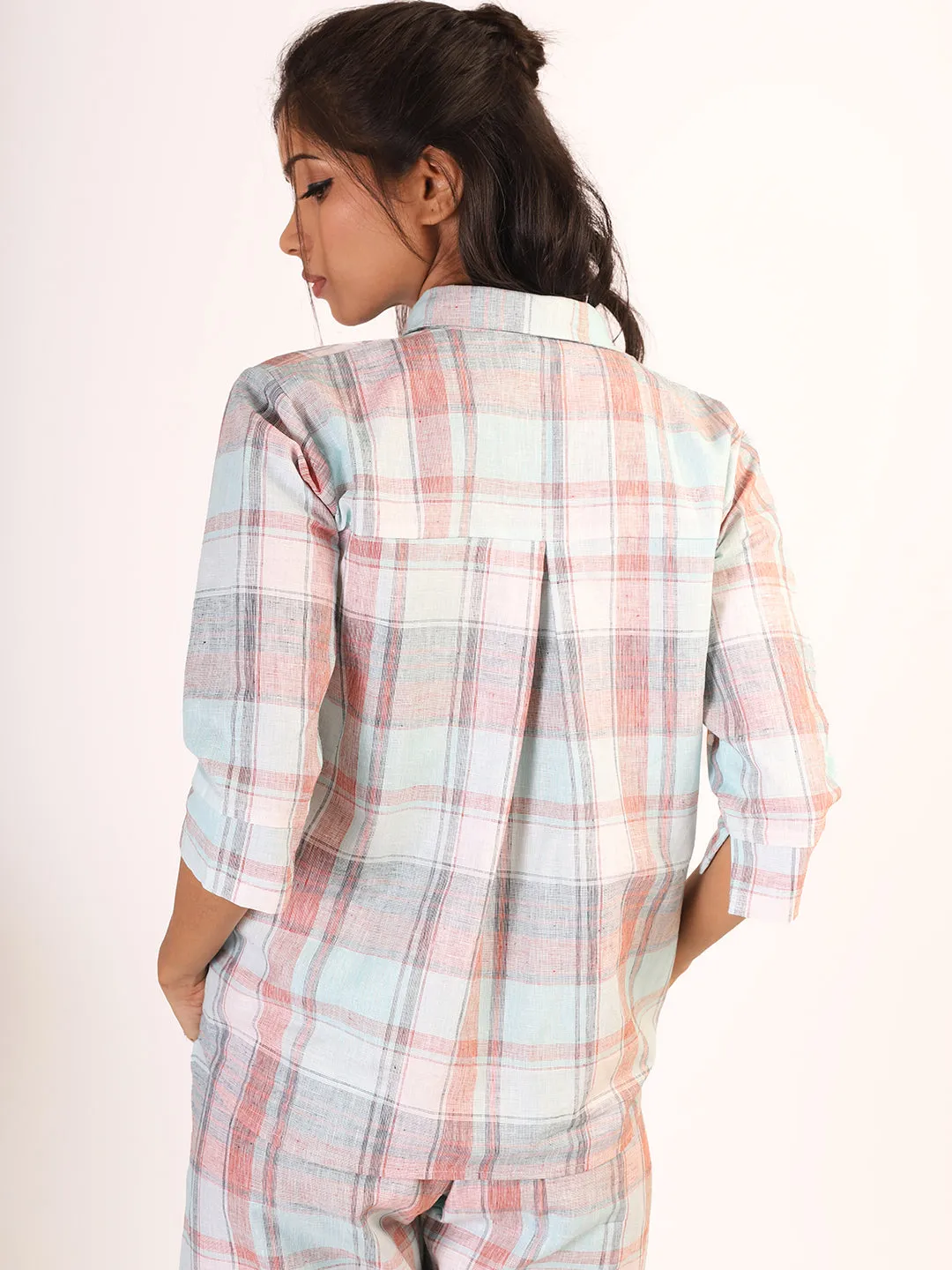 Sky Blue Checkered Sleep Wear