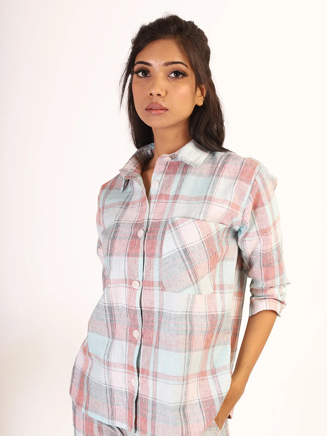Sky Blue Checkered Sleep Wear