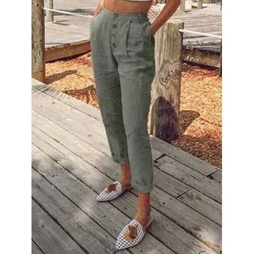 Solid Color Button Pants