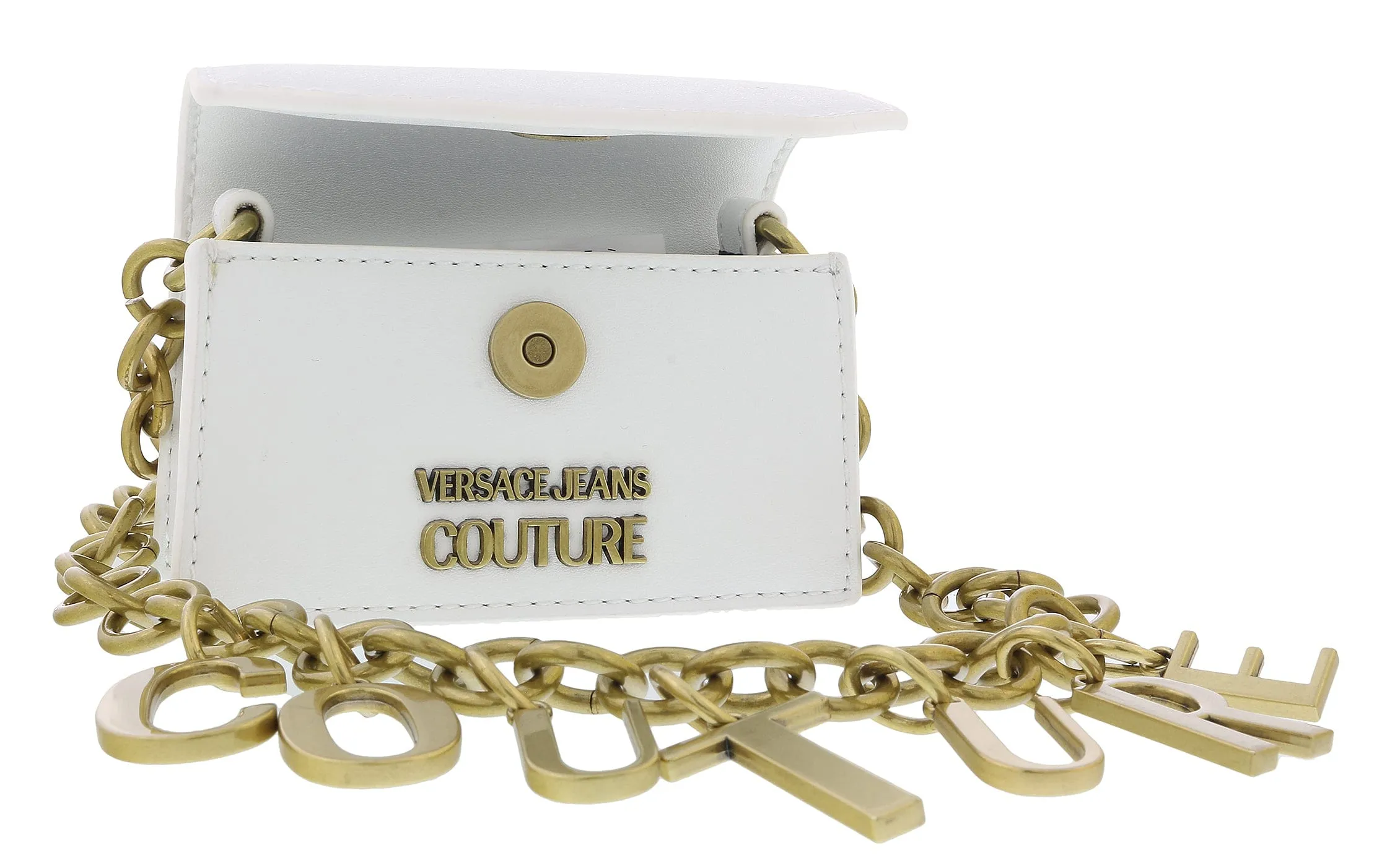 Versace Jeans Couture White Small Structured Enveloppe Charm Shoulder Bag